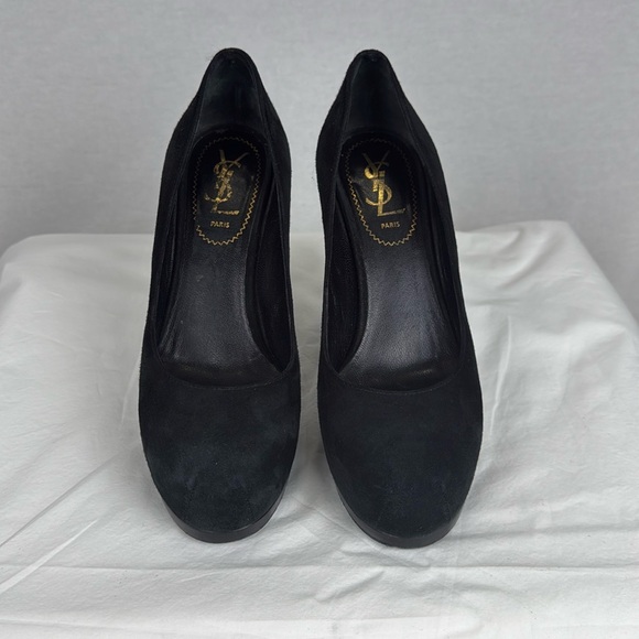 Yves Saint Laurent Black Suede Platform Heels - Picture 2 of 16